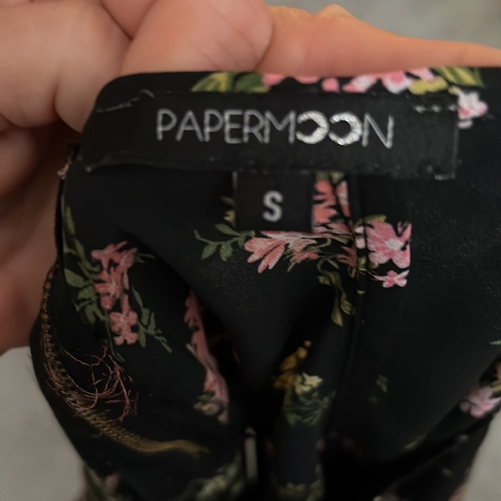 Papermoon Floral Blouse with bell sleeves, Black/pink, Size S - Picture 5 of 6